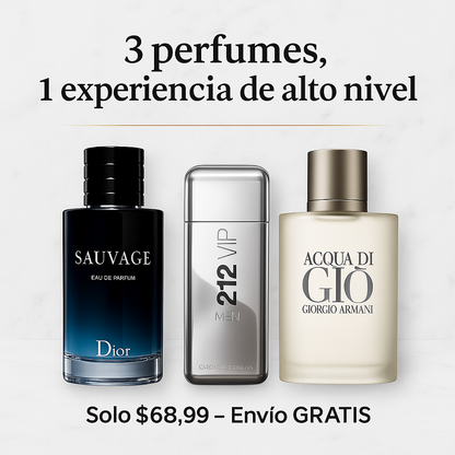 SUPER COMBO 3 X 1 DE HOMBRES.  SAUVAGE, 212 VIP MEN Y ACQUA DI GIO. 100ML
